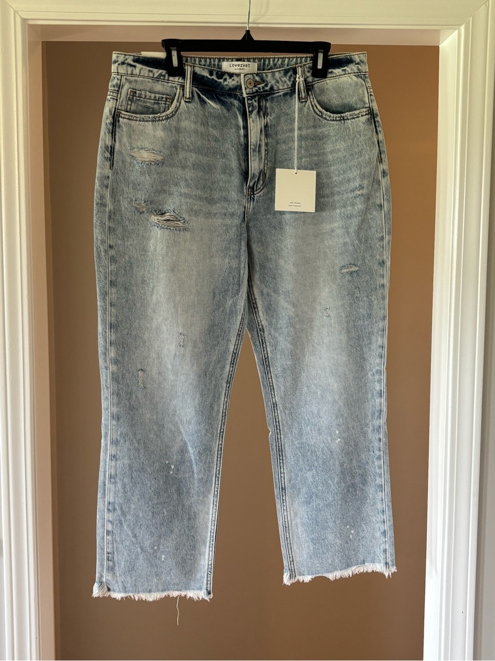 Lovervet High Rise Straight Light Wash Cropped Distressed Women’s Jeans